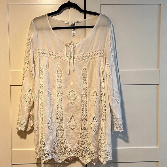 Veronica Beard Crochet Lace Tie Front Tunic Dress- Size XL